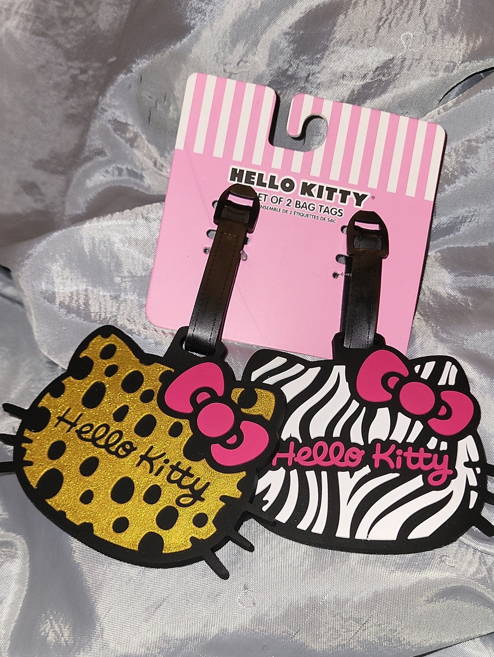 Hello Kitty Kids Bag Tags - Leapord Spot Gold Glitter & Zebra Pink Li